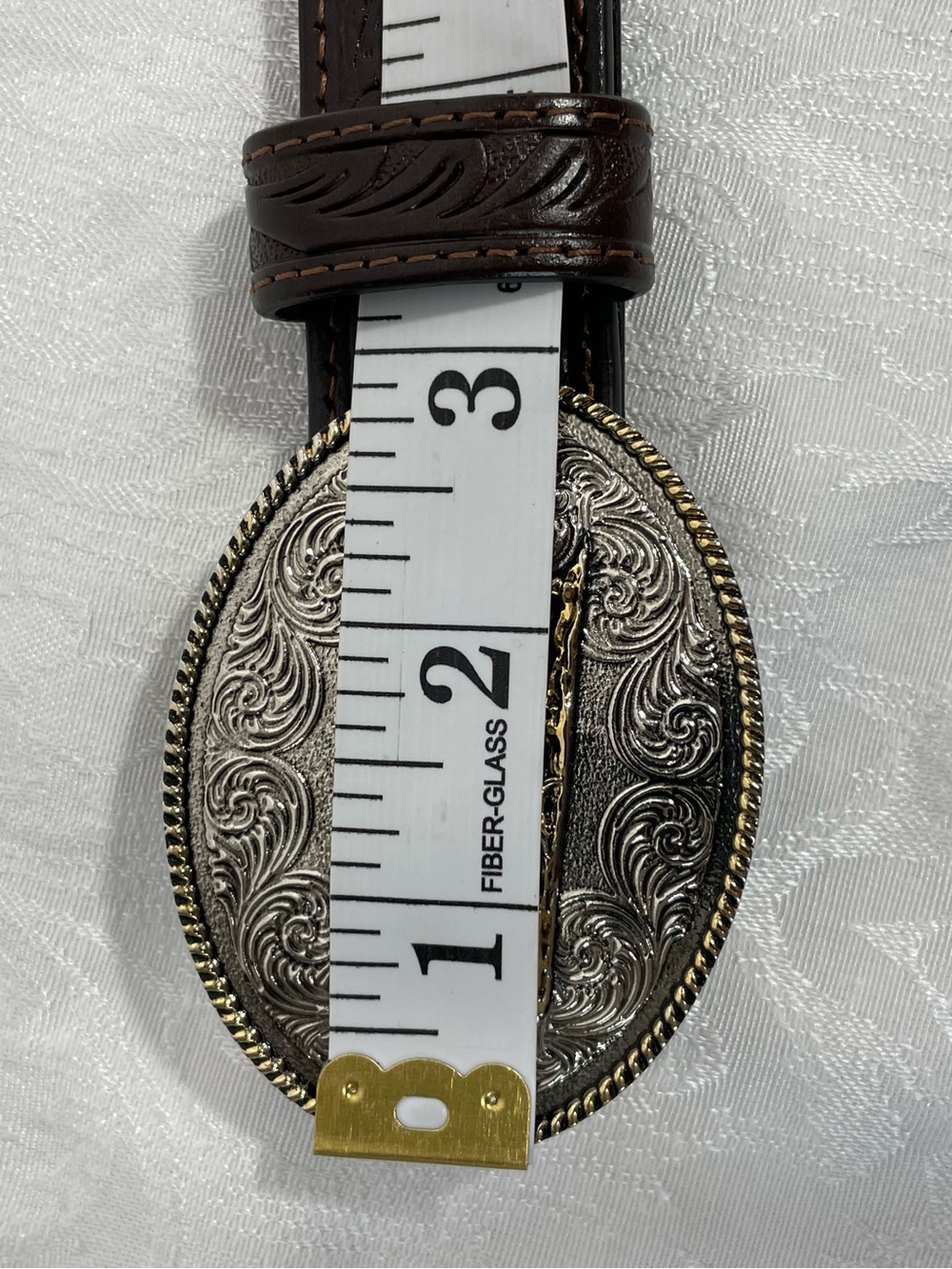 Ariat Brown Leather Western Belt with Silver and Gold Oval Buckle - Picture 13 of 14